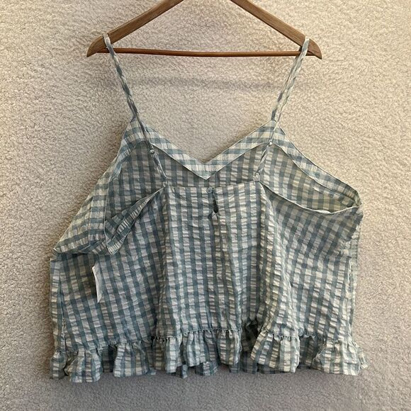 Open Edit Seersucker Pajama Top‎ in Teal Mist Gingham Size 3X - Picture 7 of 8